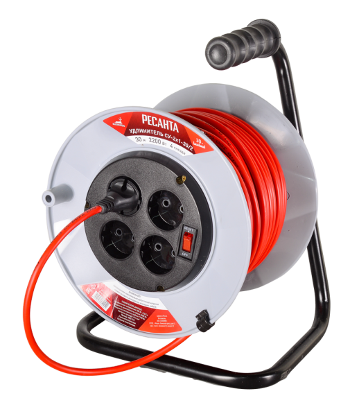 Удлинитель силовой на катушке Ресанта СУ-2х1-30/2 (с выкл., 4 розетки)